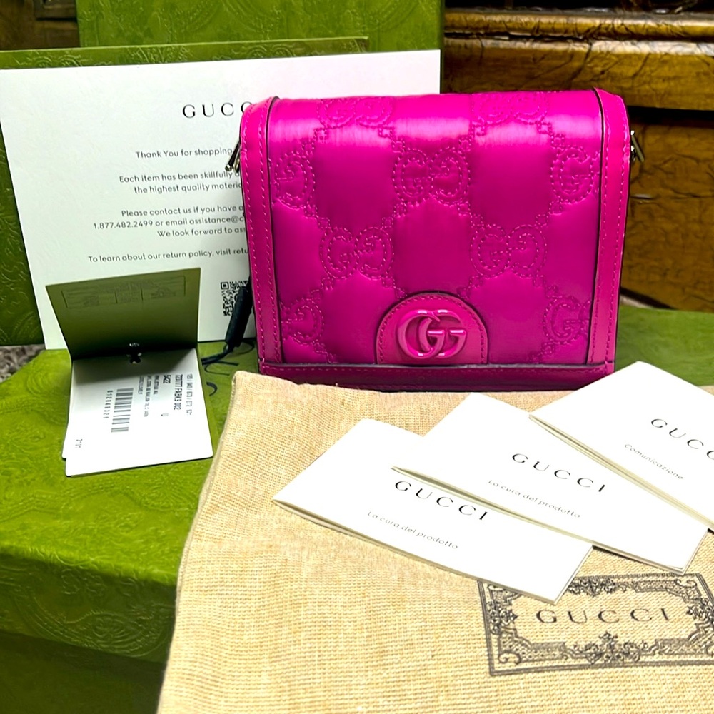 NWT Gucci 2Way Mini Shoulder Bag Nylon Quilted Leather Pink